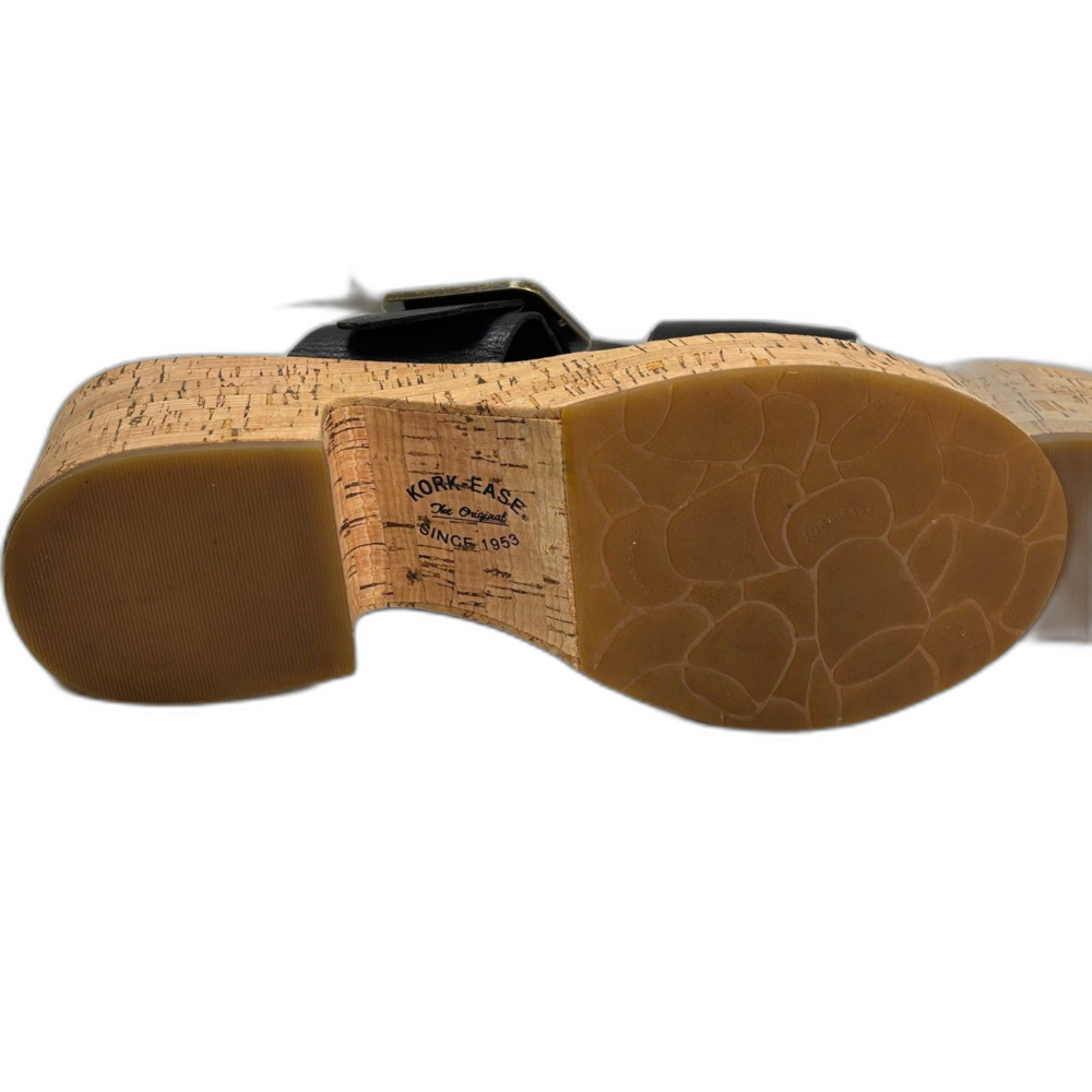 Kork-Ease Taige Black Leather Cork Platform Wedge Sandal Slide Women Sz 10M - Picture 7 of 10